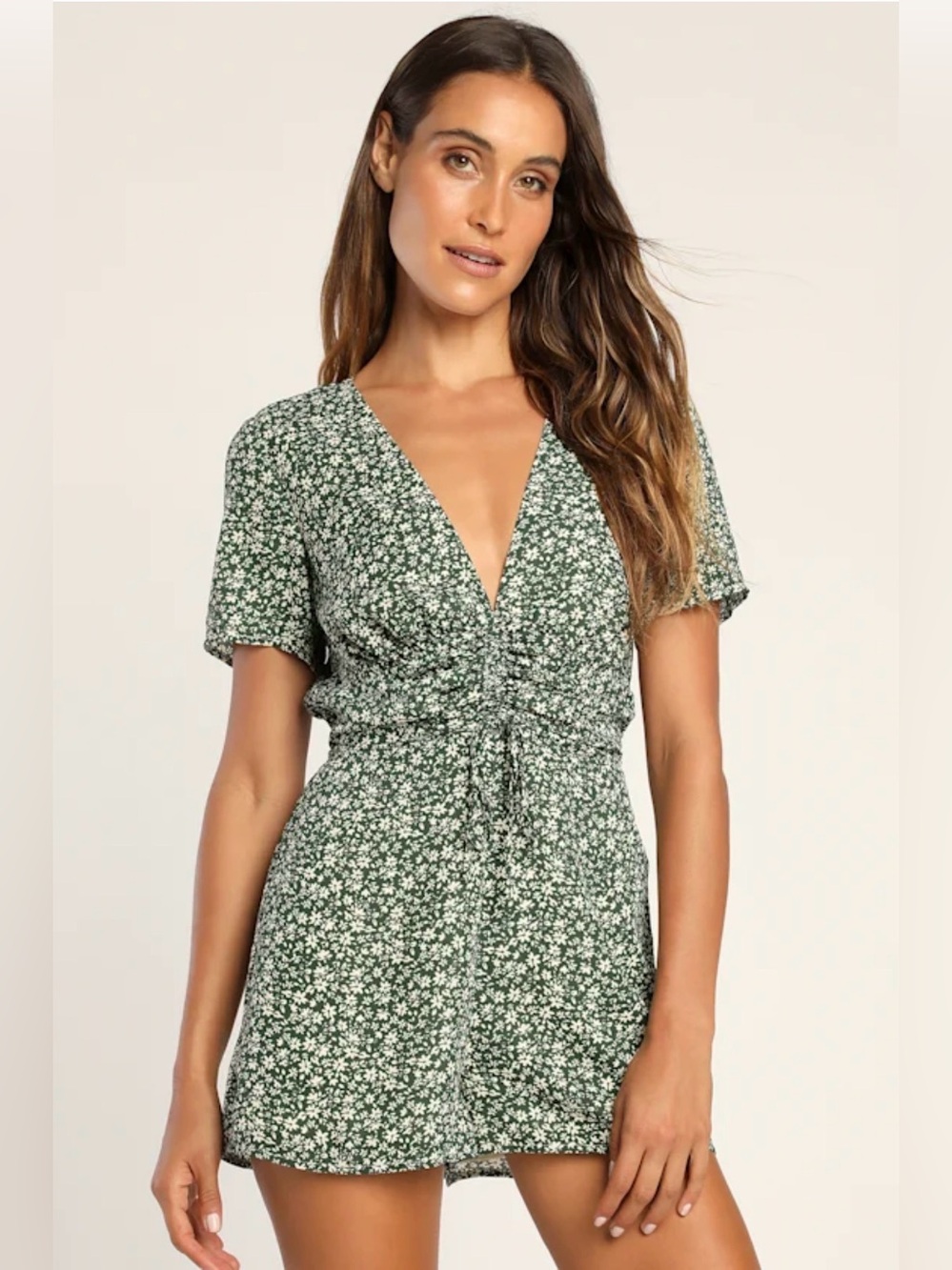 NWOT Lulus Green Floral Tie-Front Romper